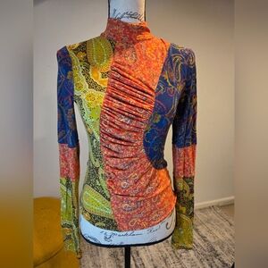 Free People Multicolor Long Sleeve Paisley Print Women's Top, Size S.